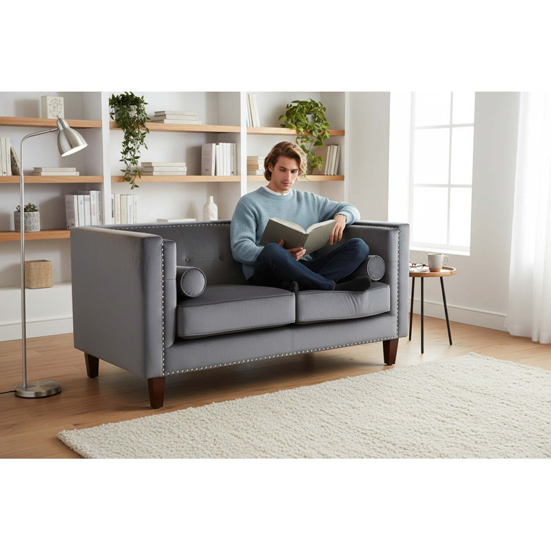 Causeuse Chesterfield, Velours gris velours