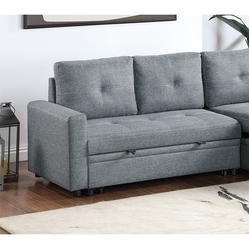 Gray Polyfiber Convertible Sectional Sofa Pull Out Bed Couch Storage Chaise Reversible 2Pc Sectional Living Room Furniture