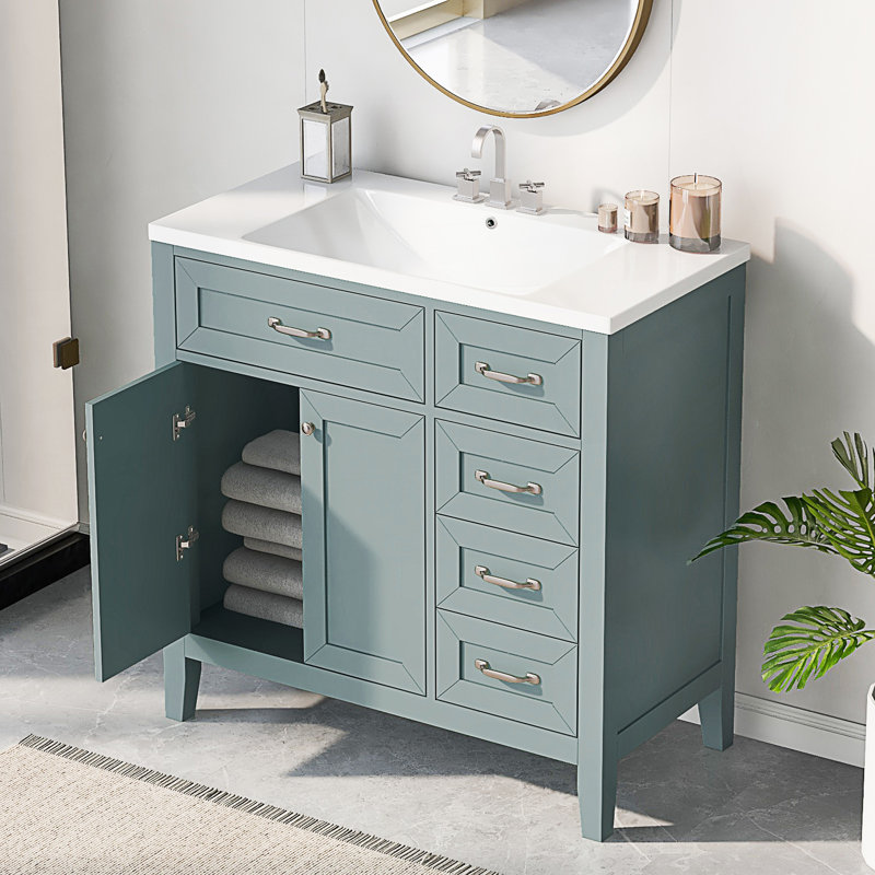 Ensemble de meuble-lavabo avec tiroirs, Vert