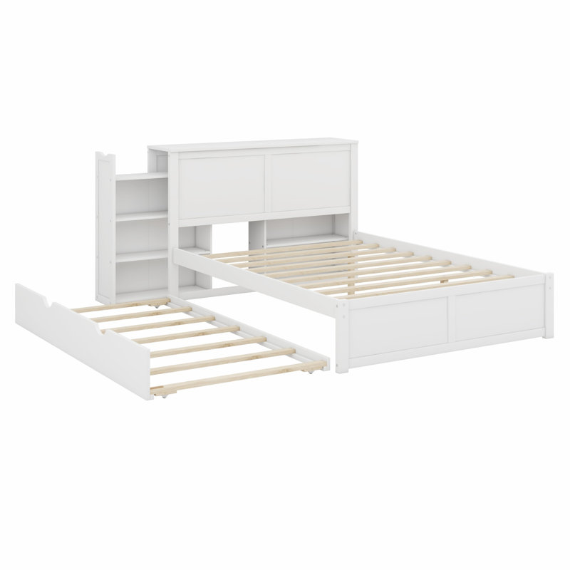 Lit plateforme avec rangement et tablettes gigognes, Lit double