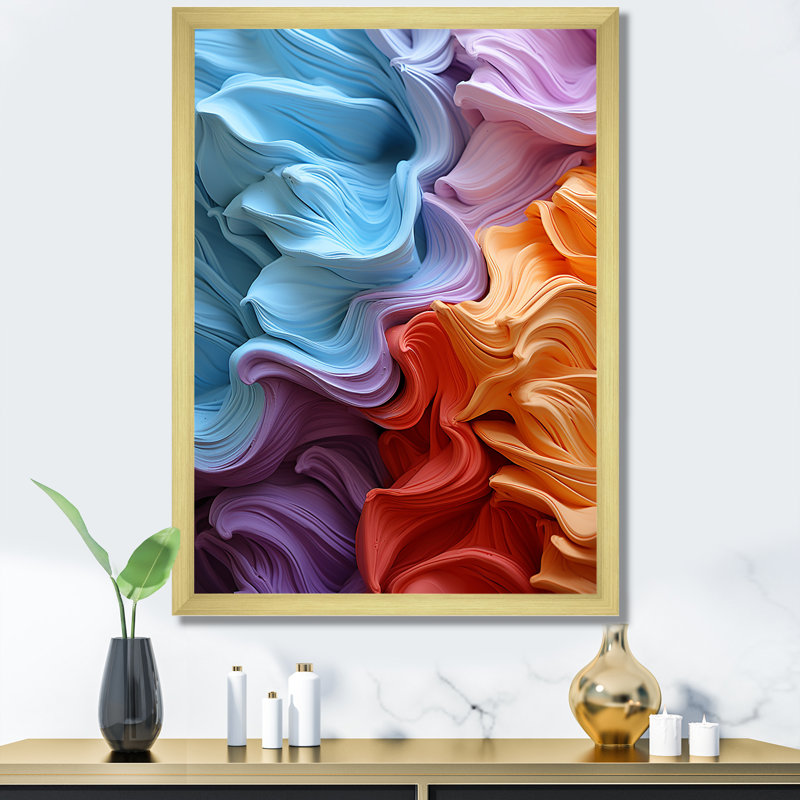 Tissu arc-en-ciel résidu - formes abstraites, impressions d'art mural, Cadre photo doré simple, H 44 po x l 34 po x P 1,5 po