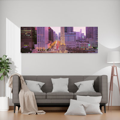 Crépuscule, centre-ville, scène de ville, boucle, Chicago, Illinois, États-Unis, art contemporain abstrait, art mural