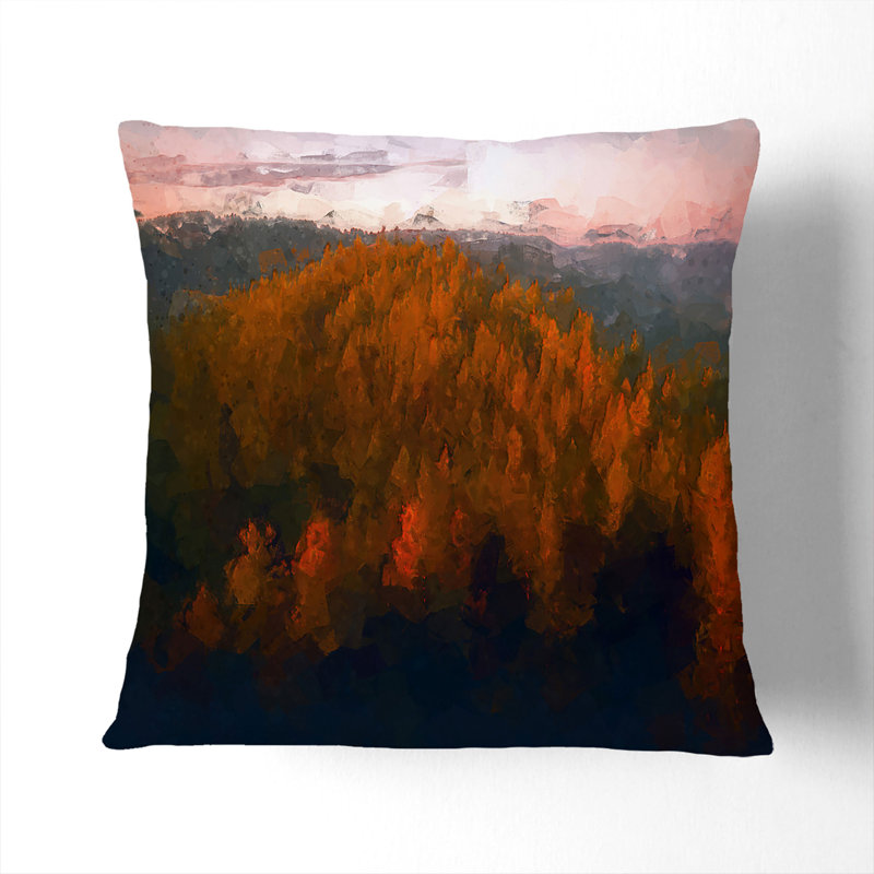 Sunset over an Autumn Forest Cushion with Filling, Stone, 55cm H x 55cm W x 20cm D
