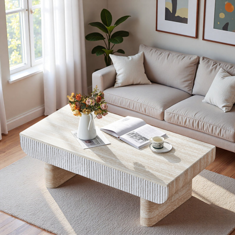 Table basse moderne avec 2 tiroirs cannelés