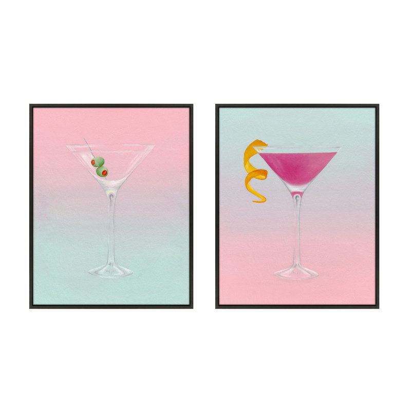 Martini. Set Of 2 Print by Katy Montica, Black Framed Canvas, 30" W x 24" H x 1.38" D