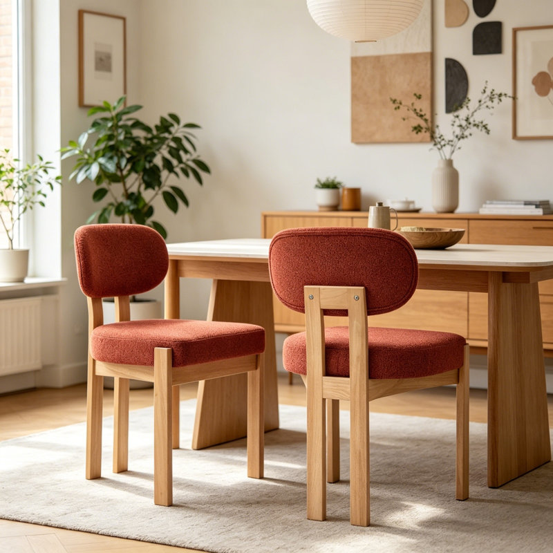 Chaise rembourrée en bois massif Inelda, Beige, 2
