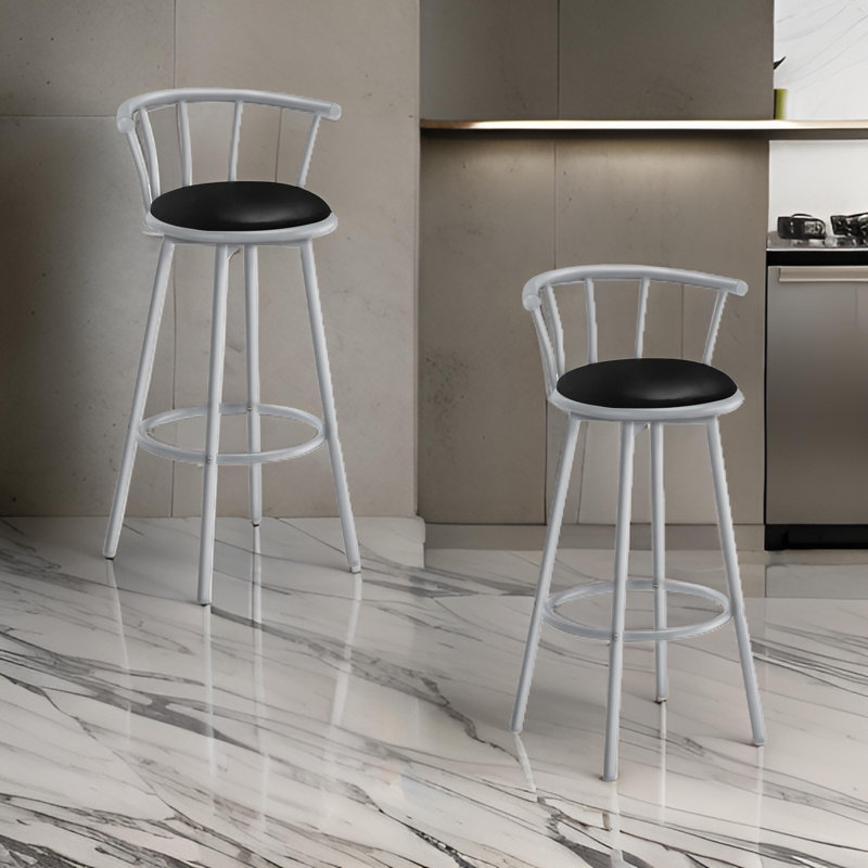 Kea Swivel Barstool Chair Set Of 2, Low Curved Back, Faux Leather, White;Black