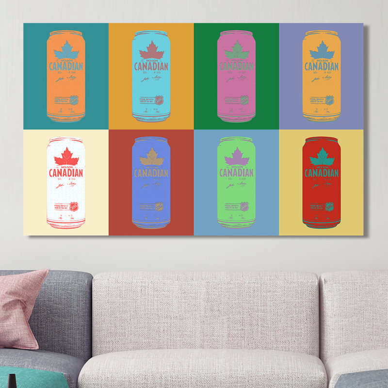 Reproduction d’art graphique sur toile, "molson canadian cans popart", H 48 po x l 28 po x P 1,5 po