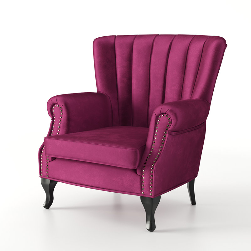 Cadsden Velvet Wingback Chair, Wine Red