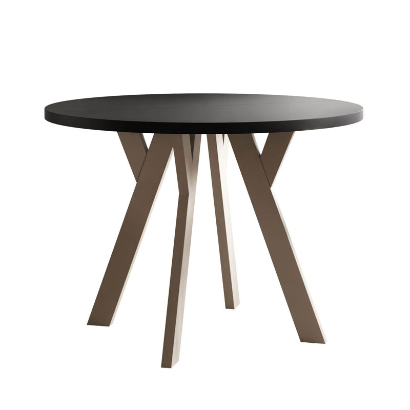Extendable Round Metal Base Dining Table, Cashmere, Black
