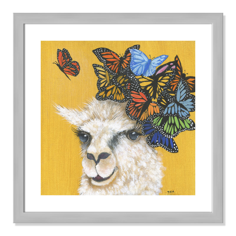 Art sur toile llama, H 24,5 po x l 24,5 po x P 0,625 po, Cadre argenté