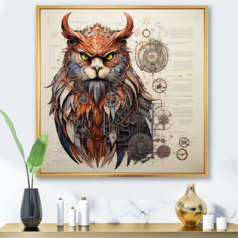 «Mythical Creature», dessin schématique sur toile, Cadre flottant doré, H 36 po x l 36 po