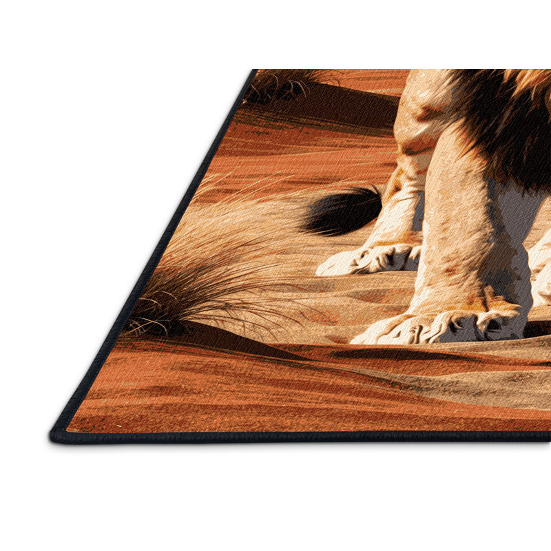 Washable Desert Lion Big Cats Area Rug, Square 3'