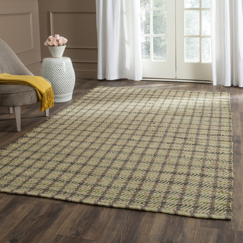 Arria Cape Cod Hand Woven Jute/Cotton Houndstooth Rug in Green/Natural, Rectangle 5' x 8'