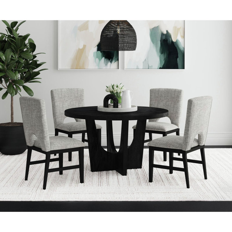 Chaise d'appoint de salle à manger Funchess avec tissu gris en noir (2 par boîte)