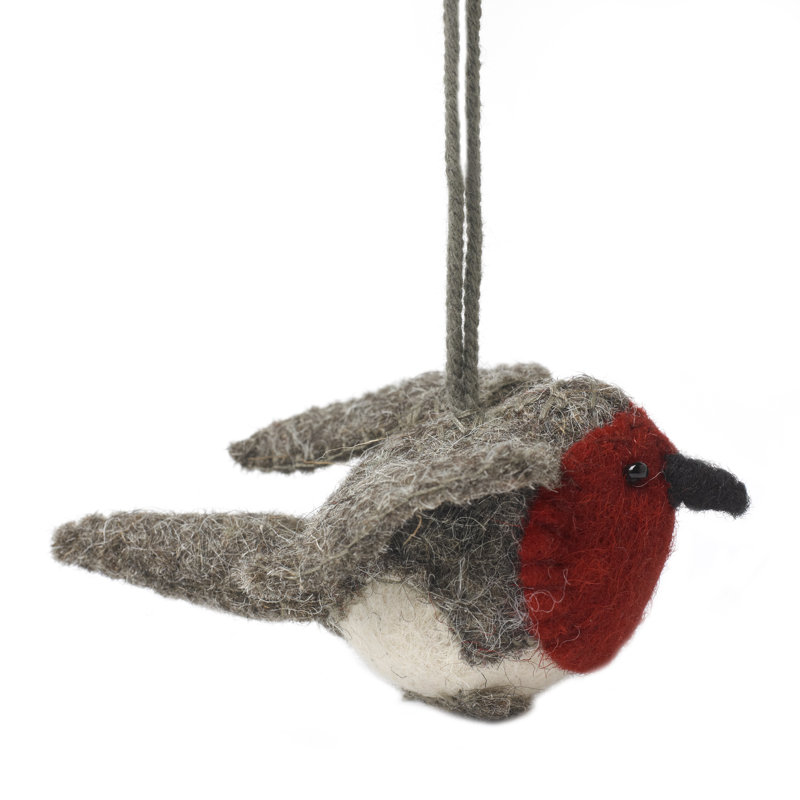 Mini Fat Bird Ornament in Grey with Red