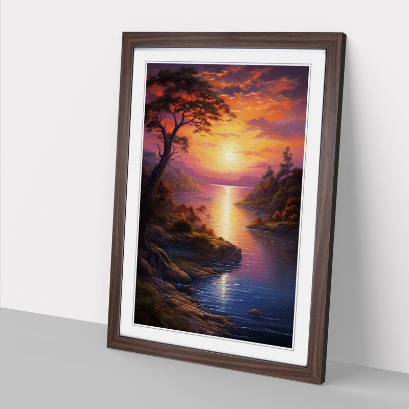 Sunrise Realism - Single Picture Frame Print on Wood, 64cm H x 46cm W x 2cm D, Walnut