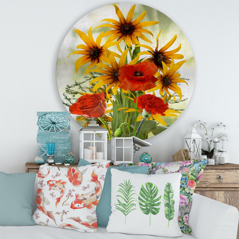 Tournesols et coquelicots dans la nature, H 36 po x l 36 po x P 1 po