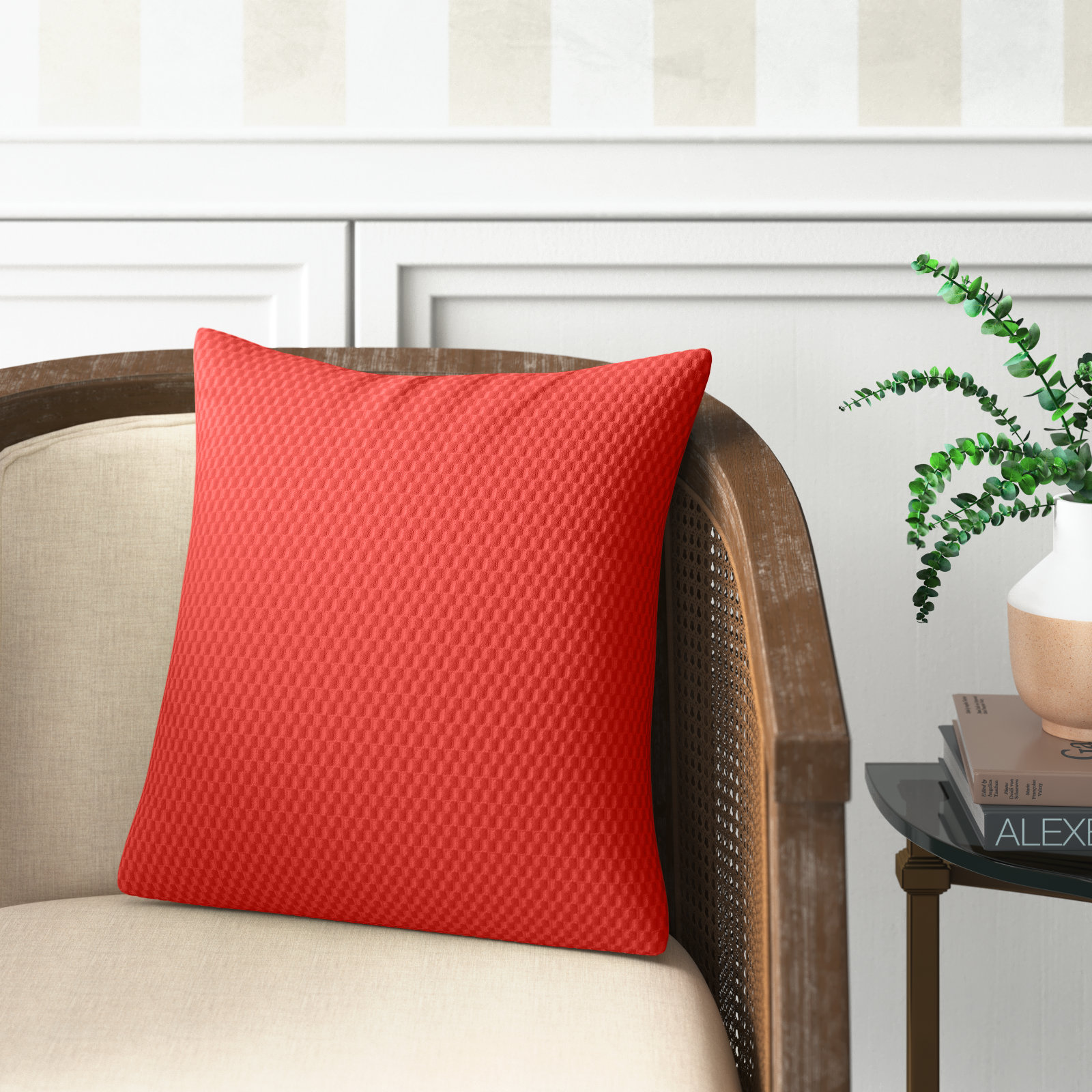 Zoya Textured Cotton Throw Pillow, Red