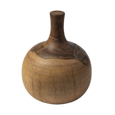 7" Brown Abstract Cylinder Solid Wood Table Vase