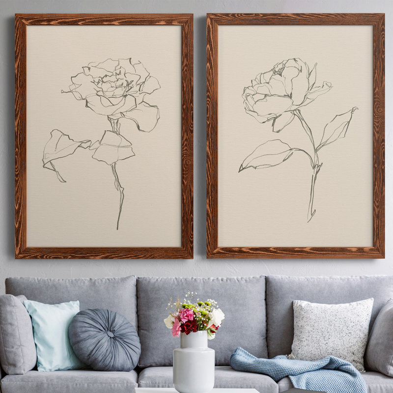 Floral Contour Study I - Toile encadrée de qualité supérieure - prête à être accrochée, H 24 po x l 36 po x P 1,5 po