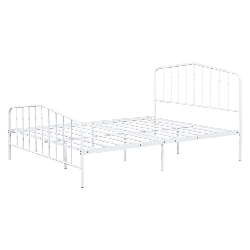 Lit double contemporain en métal, finition blanche, prêt à accueillir un matelas