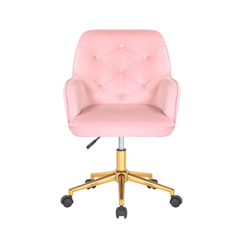 Chaise de bureau en velours Samatha, Velours rose