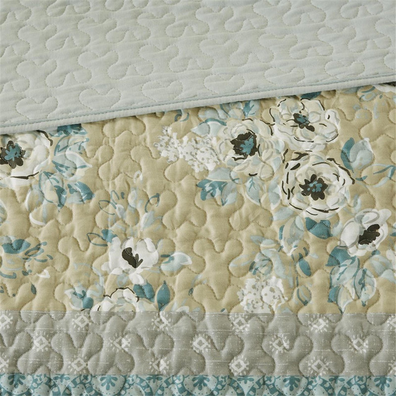 Boho-Chic Blue Cotton Reversible Quilt Set with Pillows