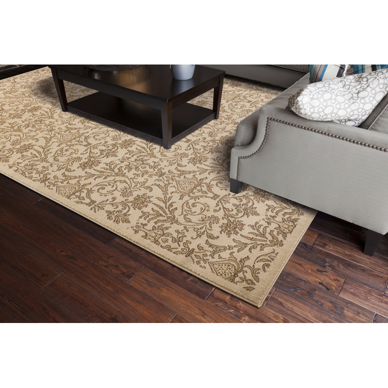 Tapis décoratif beige Edmont oriental tissé à plat, Rectangle 6 pi 7 po x 9 pi 3 po