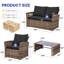 Ensemble de meubles de patio en osier 4 pièces avec coussins, ensemble de conversation extérieur avec cadre en fer et table basse en verre pour terrasse, balcon-696418202-696418213