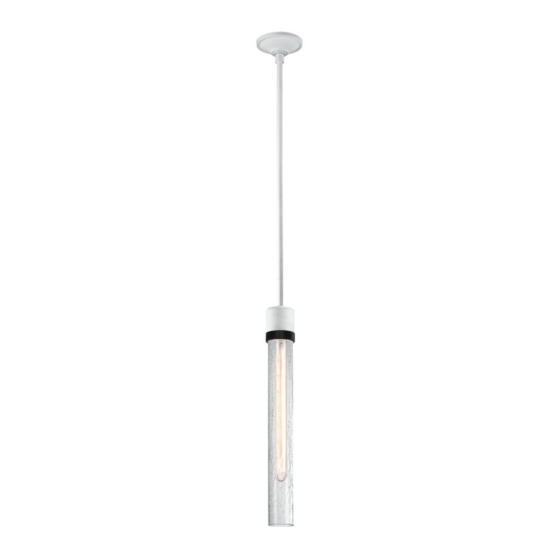 3" E26 Cylindrical Pendant Light, 18" Crackled Glass And Satin Brushed Black Finish, 71.13" H x 2.75" W x 2.75" D