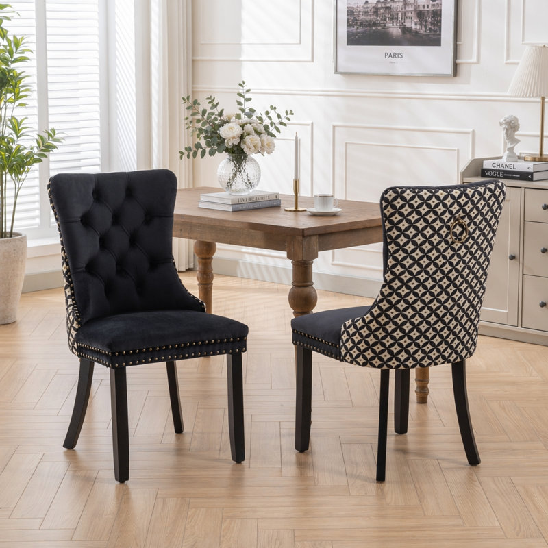Chaises de salle à manger en velours classique, Noir