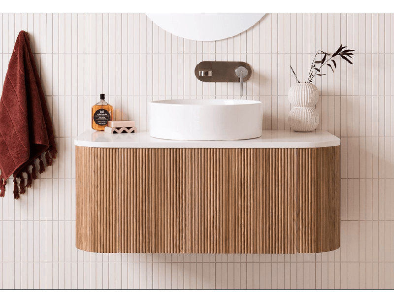 Meuble-lavabo simple en teck cannelé Mussomeli, H 19 po x l 29,5 po x P 19,75 po