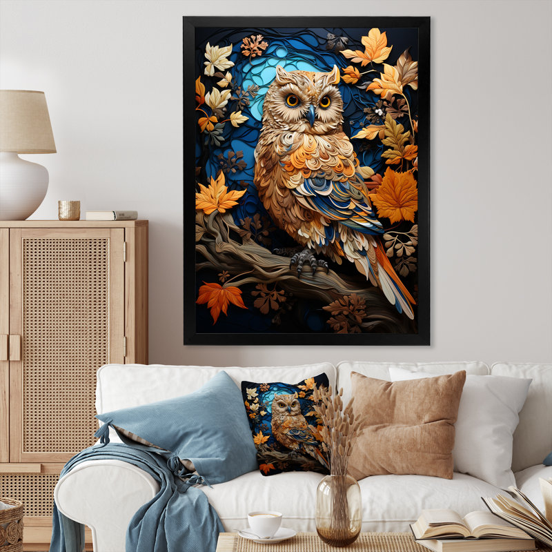 " Brown Owl Overture I ", 32" H x 24" W x 1" D, Black Picture Framed
