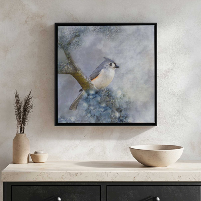 Reproduction d'art touffetée Titmouse I par Robin-Lee Vieira, L 12 po x H 12 po, Blanc, Toile avec cadre