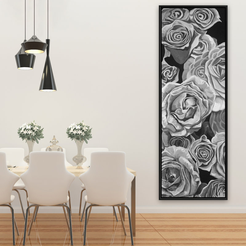 Grayscale Roses - Toile encadrée botanique grise pour la décoration intérieure