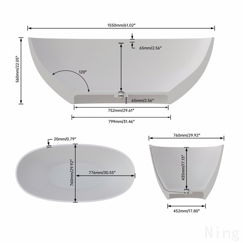 Premium Solid Surface Deep Soaking Bathtub