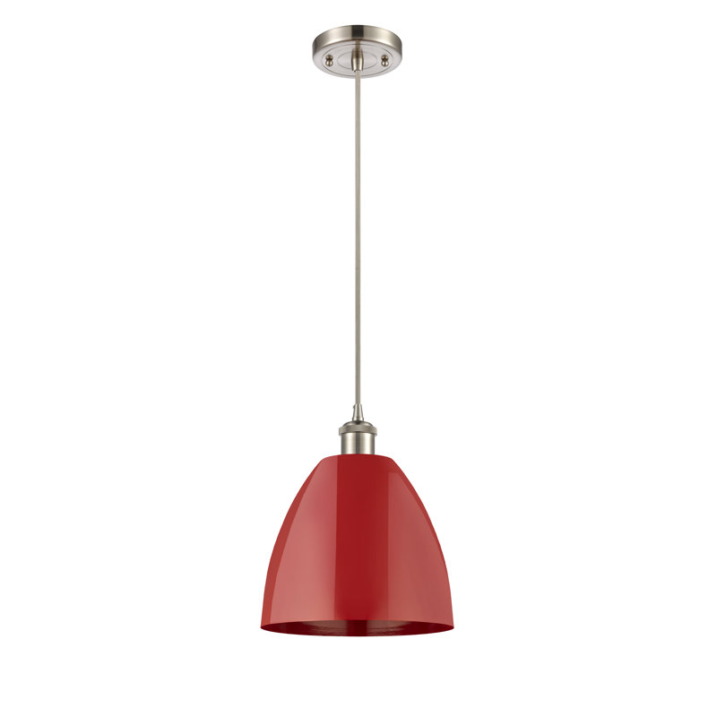 Luminaire suspendu conique 1 lumière, H 12,88 po x l 9 po x P 9 po, Rouge, Nickel satiné brossé
