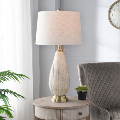 Lampe de table Poly - ivoire Delnice - abat-jour blanc