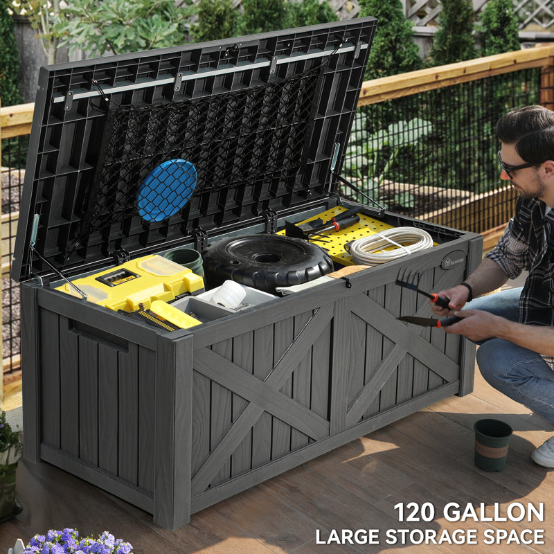 Dark Gray Large Resin Lockable Outdoor Deck Box