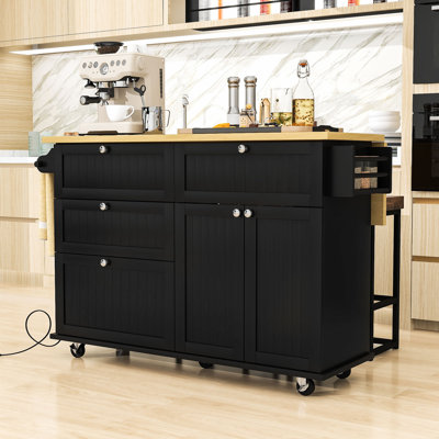 Rosauro Kitchen Islands with Storage Cabinet, 4 Drawers and Towel Rack
