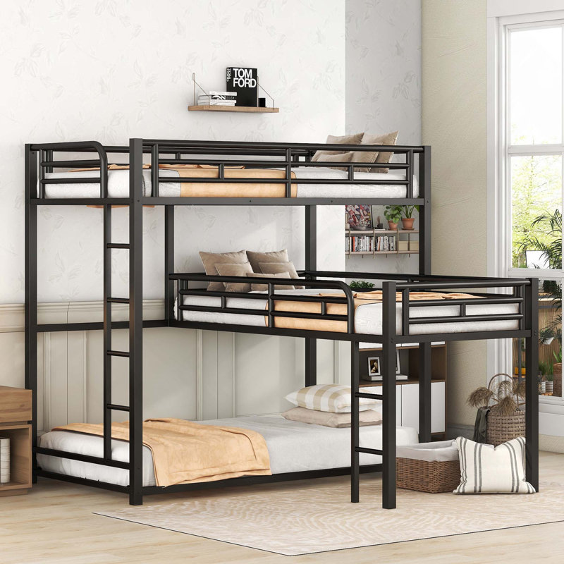 L-Shaped Metal Triple Bunk Bed