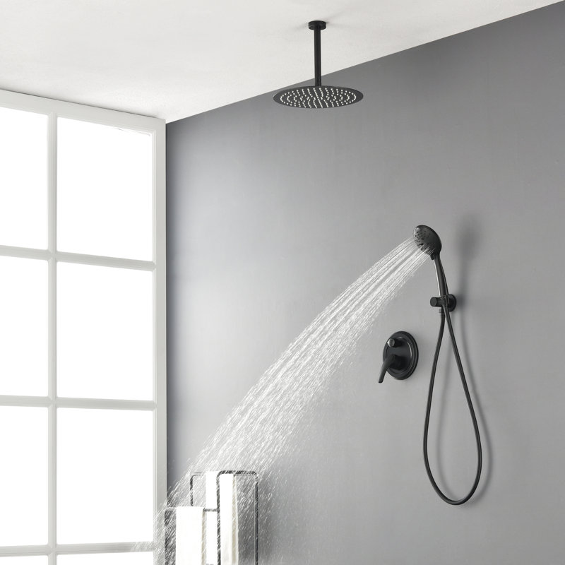 Ceiling Mount Shower Faucet Set Roud Showerhead Bathroom Rainfall Shower System Stainless Steel Shower Trim Kit 12 Inches
