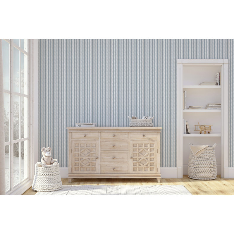 Tennessee Bamboo Stripes 10' L W Wallpaper Tile, Blue Smoke, Non-pasted, Paper