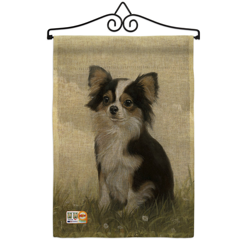 Drapeau de jardin 2 côtés en polyester 1,5 x 1,1 pi chihuahua en toile jute nature animaux à l’impression