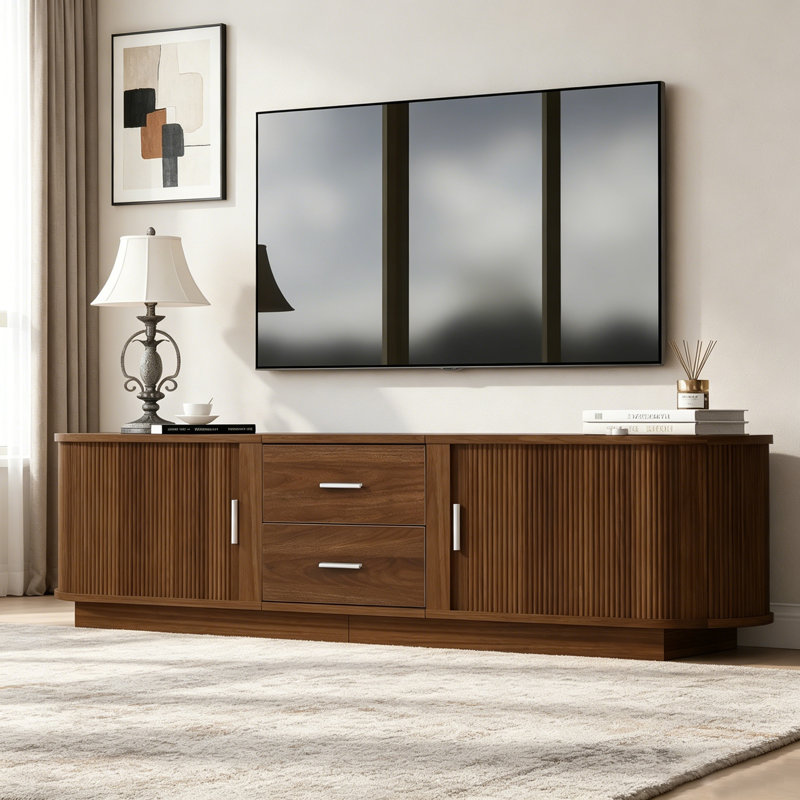 Modern Storage Cabinet with Rounded Corners, Marble Contrast Top & Adjustable Interior Shelves, Tiger