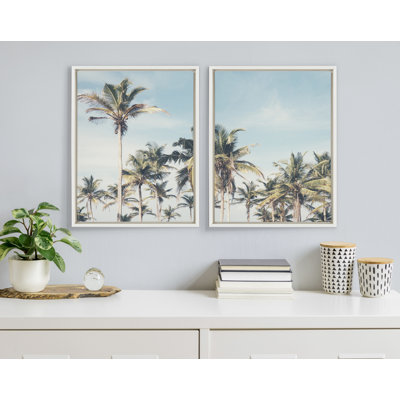 Coastal Coconut Palm Tree Beach à gauche et Coastal Coconut Palm Tree Beach à droite par The Creative Bunch Studio, ensemble d'art mural sur toile encadrée
