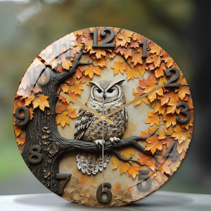 Horloge murale hibou - horloge murale moderne en verre 12 po