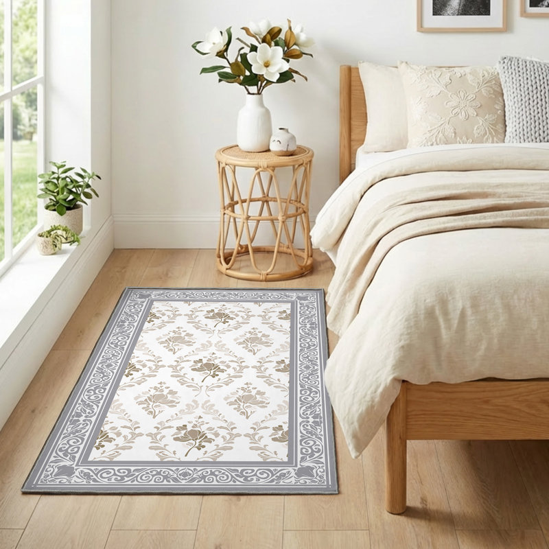 3' X 5' Non-Slip Indoor Area Rug with Floral Pattern Machine Washable,Taupe, Rectangle 3' x 5', Taupe