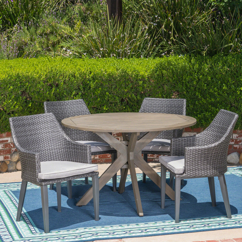 Ensemble repas 5 pièces avec coussins Jahson, Structure grise / coussin gris clair